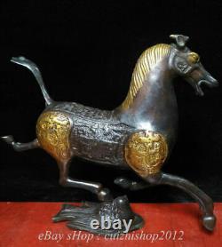 10 Rare Old China Bronze Gilt Dynasty Horse Stepping on Flying Swallow Statue