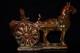 11.8 Old Antique Song Dynasty Brown Glaze Porcelain Horse Drawn Carriage Statue