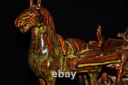 11.8 old antique song dynasty brown glaze porcelain horse drawn carriage statue
