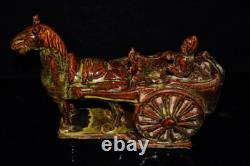 11.8 old antique song dynasty brown glaze porcelain horse drawn carriage statue