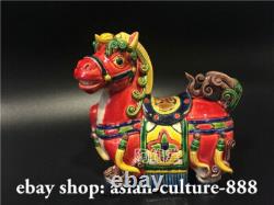 12 CM Wucai Porcelain Pottery Fengshui Zodiac Horse Success Statue Figurine
