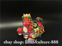 12 CM Wucai Porcelain Pottery Fengshui Zodiac Horse Success Statue Figurine