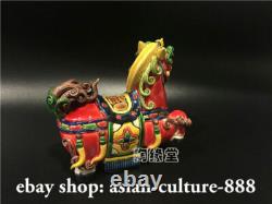 12 CM Wucai Porcelain Pottery Fengshui Zodiac Horse Success Statue Figurine
