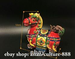 12 CM Wucai Porcelain Pottery Fengshui Zodiac Horse Success Statue Figurine