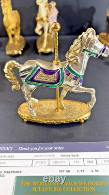 12 Franklin Mint World of Carousel Horses Complete Set Porcelain 24k Gold Papers