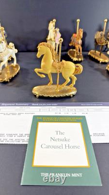 12 Franklin Mint World of Carousel Horses Complete Set Porcelain 24k Gold Papers