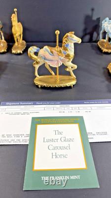 12 Franklin Mint World of Carousel Horses Complete Set Porcelain 24k Gold Papers