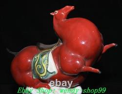 12 Old Chinese Dynasty Wucai Porcelain Fengshui 12 Zodiac Horse Animal Statue