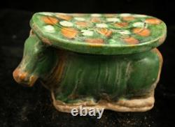 15 cm Chinese Tang Sancai porcelain horse Statue Pottery Cattle sculpture