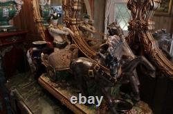 18th 19th Century Porcelain Chariot Horses Large Multicolor Hand Painted Figure