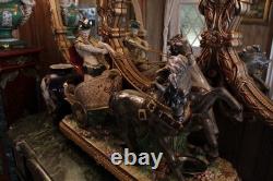 18th 19th Century Porcelain Chariot Horses Large Multicolor Hand Painted Figure