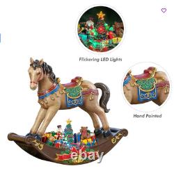 19.5H Rocking Horse with Santa & Presents LED Lights 8 Carols Music (W44K)