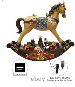 19.5H Rocking Horse with Santa & Presents LED Lights 8 Carols Music (W44K)