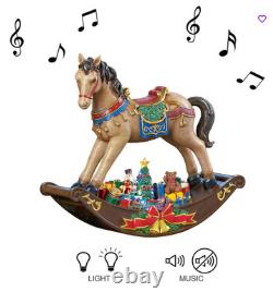 19.5H Rocking Horse with Santa & Presents LED Lights 8 Carols Music (W44K)