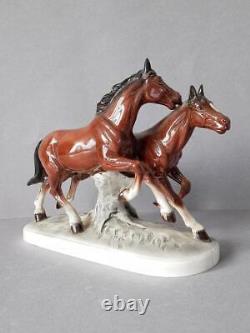 1950 Katzhutte Vintage Porcelain Statue Figurine Pair Horses Made in Germany