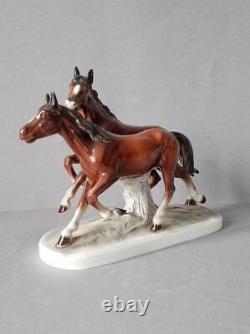 1950 Katzhutte Vintage Porcelain Statue Figurine Pair Horses Made in Germany