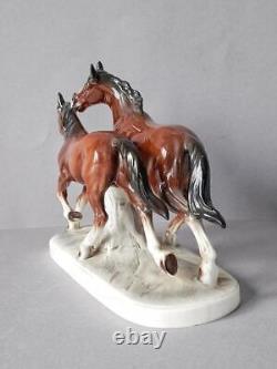 1950 Katzhutte Vintage Porcelain Statue Figurine Pair Horses Made in Germany