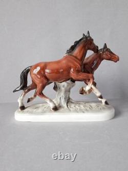 1950 Katzhutte Vintage Porcelain Statue Figurine Pair Horses Made in Germany