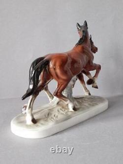 1950 Katzhutte Vintage Porcelain Statue Figurine Pair Horses Made in Germany