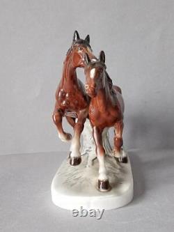 1950 Katzhutte Vintage Porcelain Statue Figurine Pair Horses Made in Germany