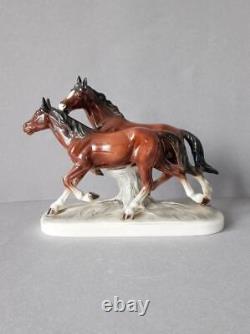 1950 Katzhutte Vintage Porcelain Statue Figurine Pair Horses Made in Germany