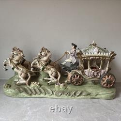 1950s Capodimonte Porcelain Horse Drawn Royal Cinderella Carriage Italy
