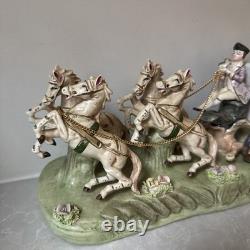 1950s Capodimonte Porcelain Horse Drawn Royal Cinderella Carriage Italy