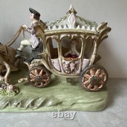 1950s Capodimonte Porcelain Horse Drawn Royal Cinderella Carriage Italy