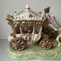 1950s Capodimonte Porcelain Horse Drawn Royal Cinderella Carriage Italy