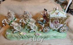 1950s Capodimonte Porcelain Royal Horse Drawn Carriage Armani Naples Italy