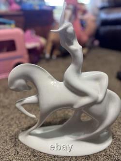 1960's Large Royal Dux Jaroslav Jezek Porcelain Lady Godiva Woman On Horse