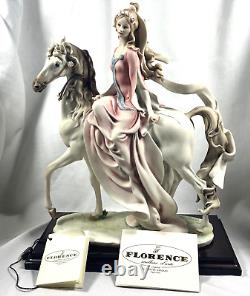 1985 Florence Giuseppe Armani Lady On Horse Pink Dress Figurine 0695 E Wood Base