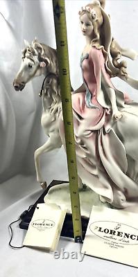 1985 Florence Giuseppe Armani Lady On Horse Pink Dress Figurine 0695 E Wood Base