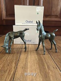 1992 RARE Bronze-Colored Goebel Hummel Pair Horses Foal Figurines & Boxes Disney