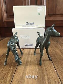 1992 RARE Bronze-Colored Goebel Hummel Pair Horses Foal Figurines & Boxes Disney