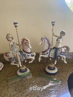 2 LLADRO PORCELAIN Figurines BOY GIRL CAROUSEL Horses 1469 1470 by Jose Puche