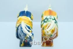 2 Vintage 17 Chinese Tan Tang Dynasty Style War Horse Standing Porcelain Statue