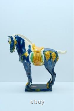 2 Vintage 17 Chinese Tan Tang Dynasty Style War Horse Standing Porcelain Statue