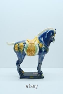 2 Vintage 17 Chinese Tan Tang Dynasty Style War Horse Standing Porcelain Statue