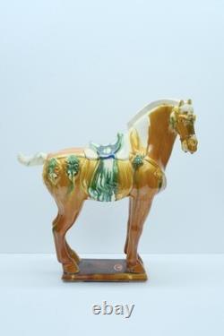 2 Vintage 17 Chinese Tan Tang Dynasty Style War Horse Standing Porcelain Statue