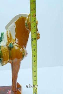 2 Vintage 17 Chinese Tan Tang Dynasty Style War Horse Standing Porcelain Statue