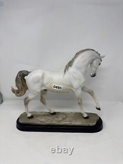 2003 Spring White Porcelain Horse Figurine Statue on Base Elegant Collectible