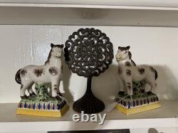 20th Century Pair of Staffordshire Victorian Style Ponies Horses Antique c1920