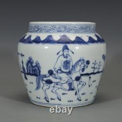 6.1 Collect China Blue and White Porcelain Figure Riding Horse Brush Washer