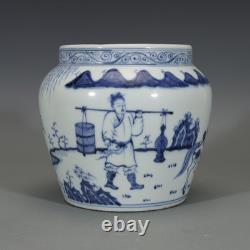 6.1 Collect China Blue and White Porcelain Figure Riding Horse Brush Washer 6.1 Collect China Blue and White Porcelain Figure Riding Horse Brush Washer