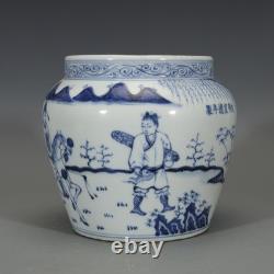 6.1 Collect China Blue and White Porcelain Figure Riding Horse Brush Washer