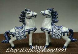6 Old China White Blue Porcelain Fengshui Animal War Horse Success Statue Pair