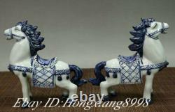 6 Old China White Blue Porcelain Fengshui Animal War Horse Success Statue Pair