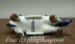 6 Old China White Blue Porcelain Fengshui Animal War Horse Success Statue Pair