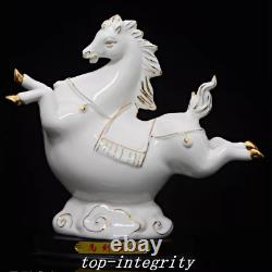 8.2'' Old China Dynasty Dehua Porcelain Gilt 12 Zodiac Year Horse Animal Statue